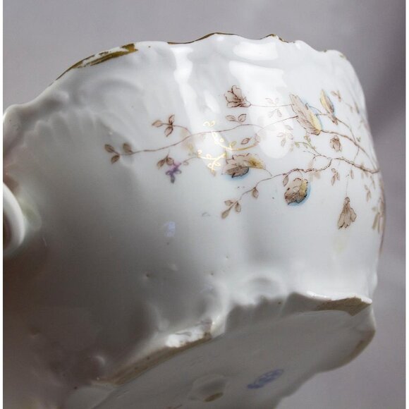 Antique LS&S Carlsbad Austria Vegetable Dish 7.5" Brown/Blue Flowers 1895-1917 - Picture 11 of 15